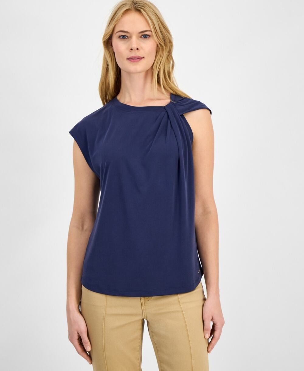 Nautica Women's Solid Twist-Neck Tank Top Blue Size Xs 3887